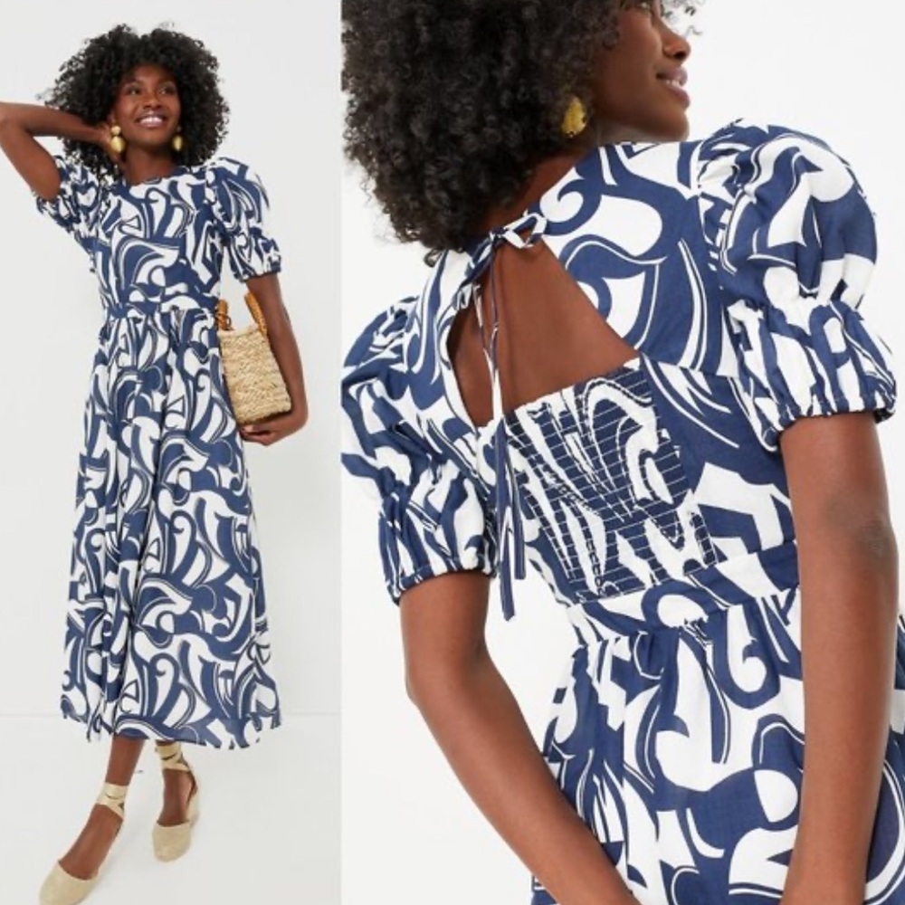 TUCKERNUCK hyacinth house smocked swirl print midi